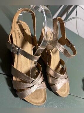 Born Metallic Bronze Strappy Cork Wedge Sandals